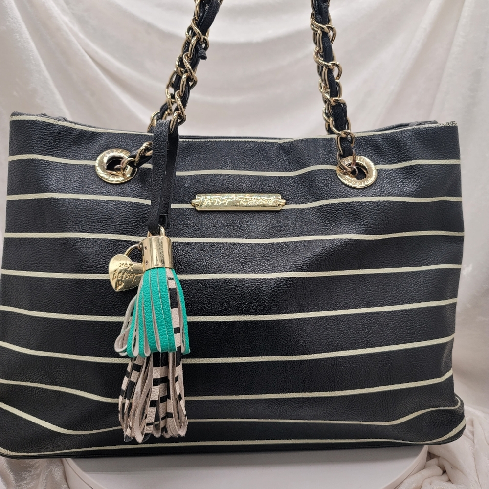Betsey Johnson Super Cute Black and White Pin Stripe Bag Purse